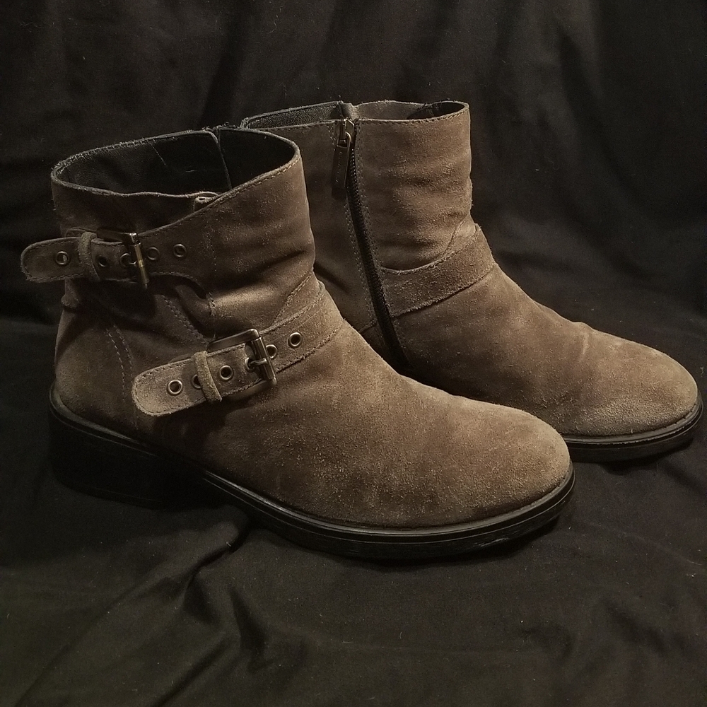 Aquatalia Grey Suede Ankle Moto Booties